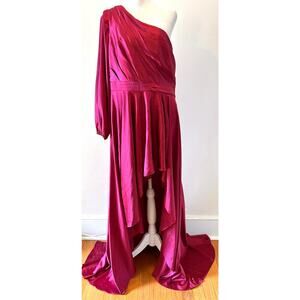 NWOT Mac Duggal Crimson Scarlet One Shoulder Satin High Low Gown‎ US 12